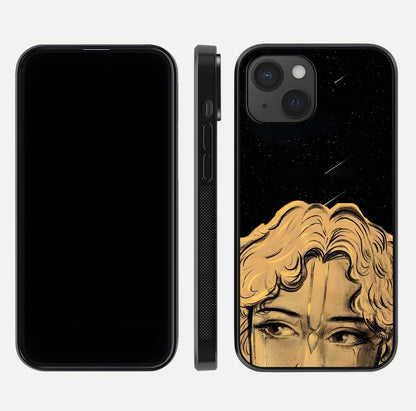 Celestial God’s Plan Glass Case for iPhone 15 front & back layout showing smooth finish and spiritual art