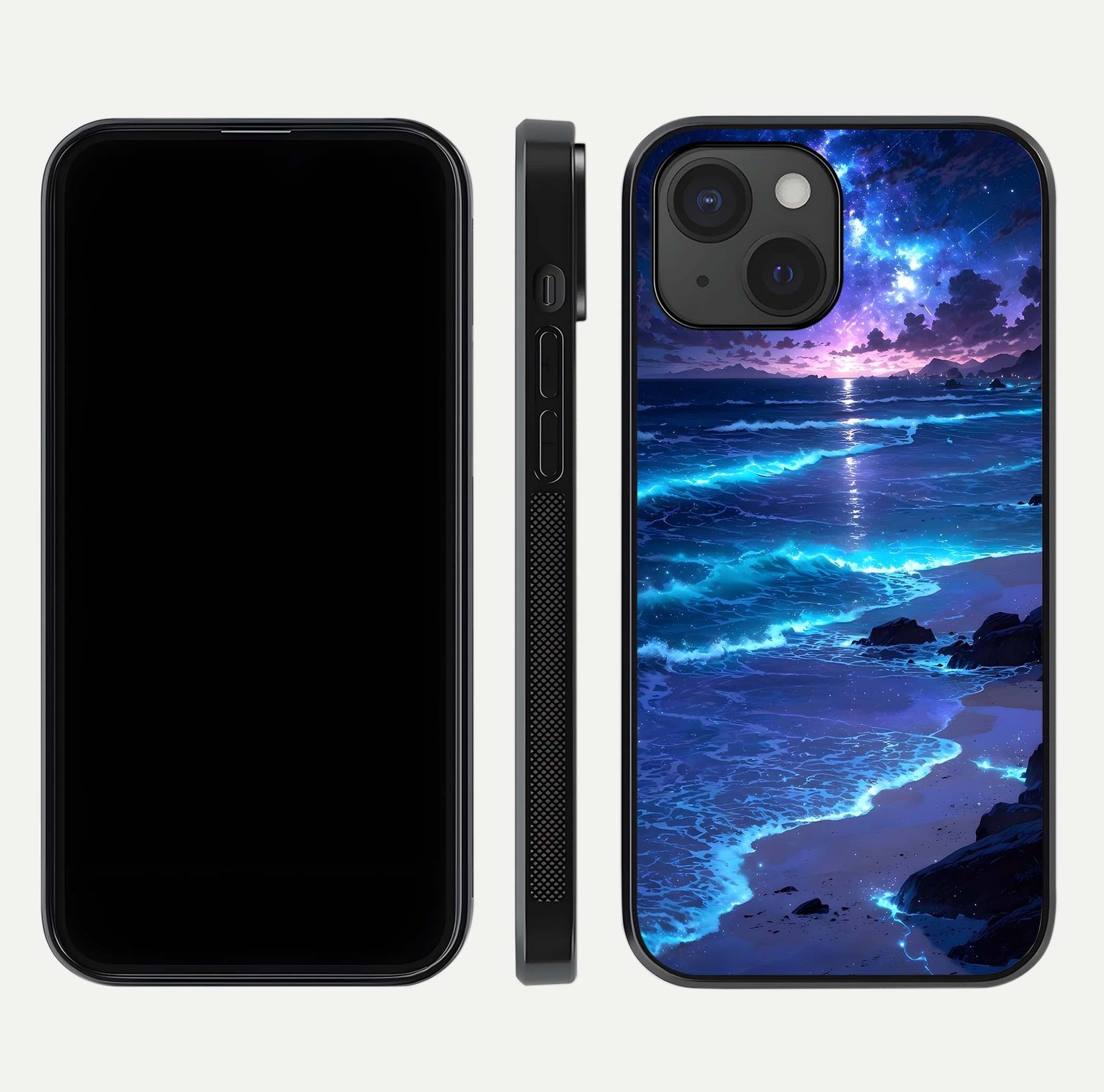 Classic Damn Look Glass Case for iPhone 15 dual-view layout showing design clarity and glass polish