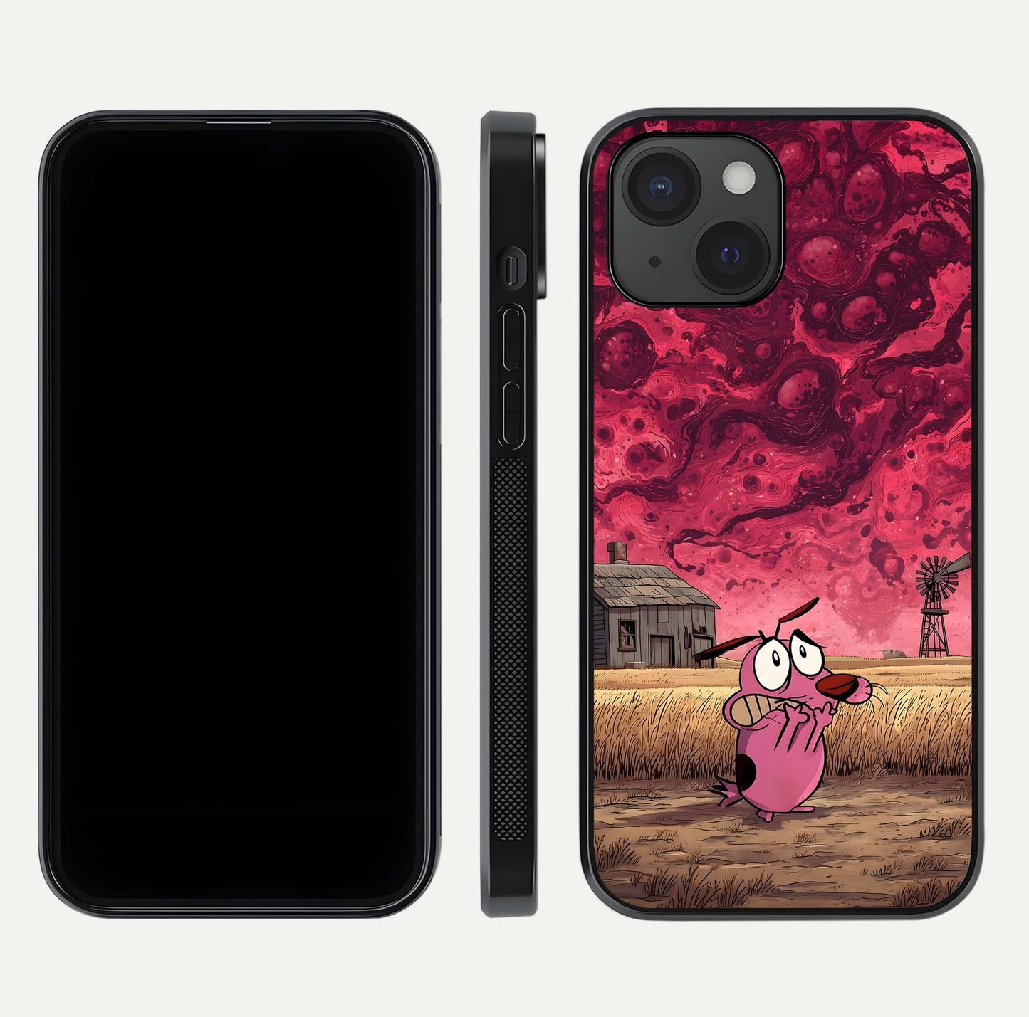 Courage Under Sky Glass Case for iPhone 15 dual-view layout displaying text alignment and glass finish