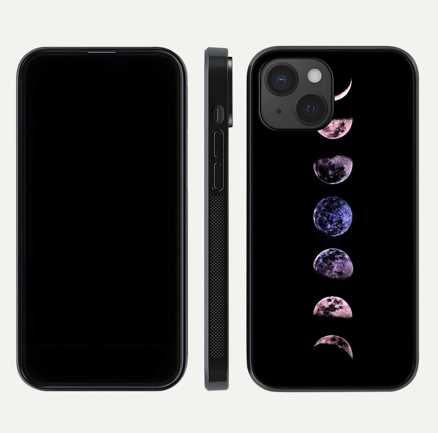 Crimson All Planets Glass Case for iPhone 15 dual-view layout displaying crimson tones and curved edges