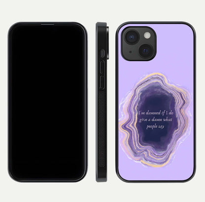 Damned People Quote Glass Case for iPhone 15 dual-view layout displaying modern print and glass clarity