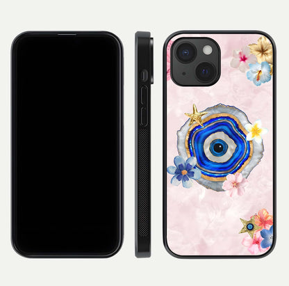 Divine Aura Bloom Glass Case for iPhone 15 dual-view layout displaying divine color tones and smooth edges
