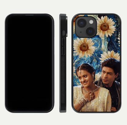 Eternal Love Story Glass Case for iPhone 15 dual-view layout displaying soft hues and smooth glass