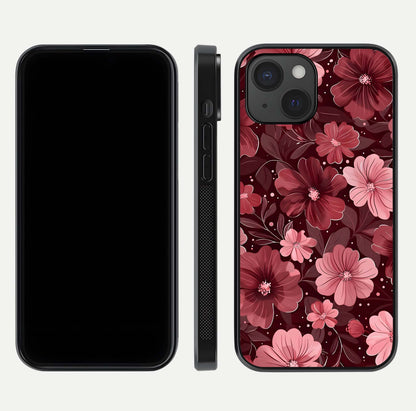Flower Blush Bloom Glass Case for iPhone 15 dual-view layout displaying HD print and smooth curves