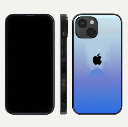 Gradient Apple Vibe Glass Case for iPhone 15 front and back view layout highlighting minimalist Apple design and curved edges