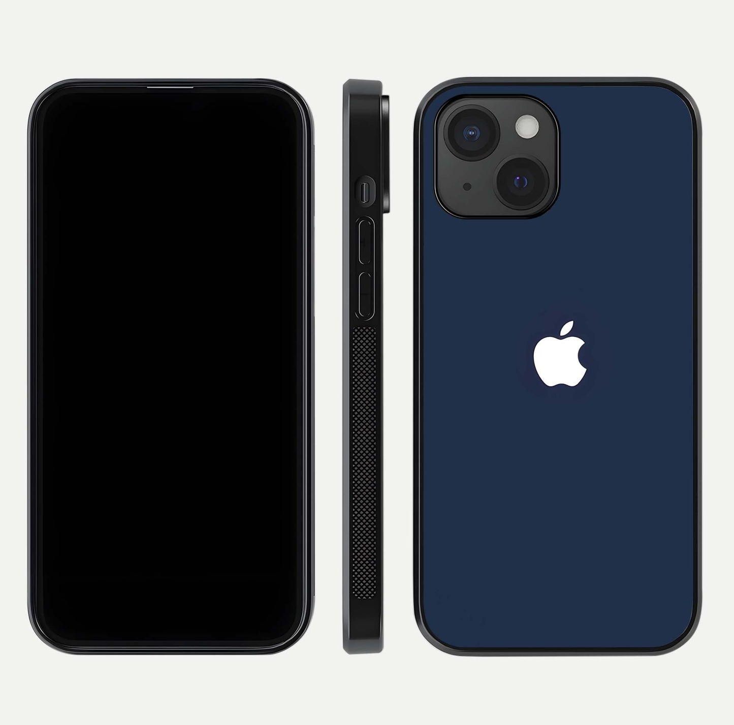 Minimal Apple Night Glass Case for iPhone 15 front & back layout highlighting simplicity and edge curve