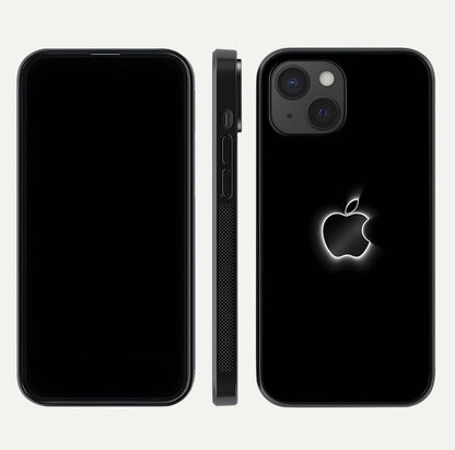 Neon Apple Glow Glass Case for iPhone 15 front & back layout showing bright tones and edge curve