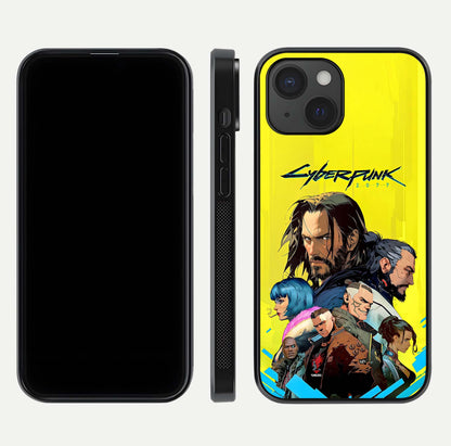 Neon Rebel Genesis Glass Case for iPhone 15 front & back layout highlighting futuristic theme and curves
