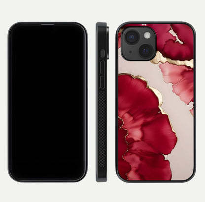 Pink & White Marble Glass Case for iPhone 15 front & back layout showing luxury marble pattern and edges