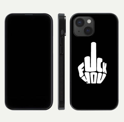 Rebel Mode On Glass Case for iPhone 15 front & back layout showing minimal tone and clean edge fit