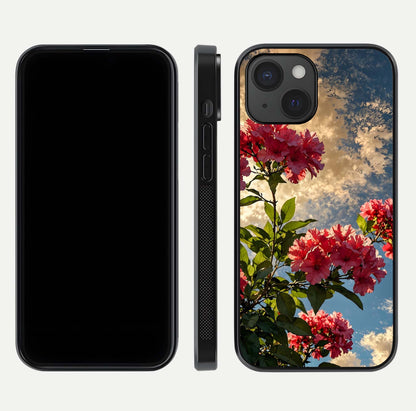 Red Bloom Skies Glass Case for iPhone 15 front & back layout showing soft gradient sky tones and edges