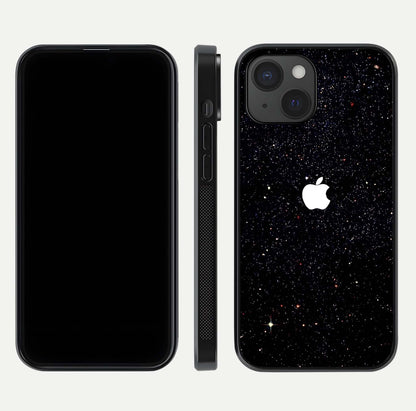 Starry Apple Galaxy Glass Case for iPhone 15 front & back layout showing cosmic tones and sleek edge