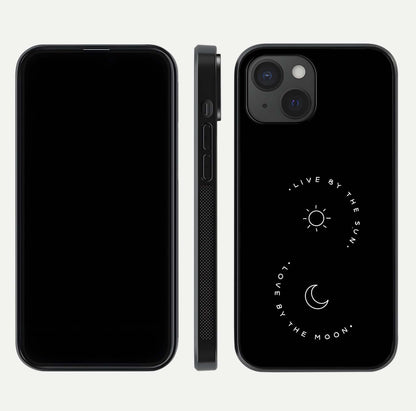 Sun Moon Balance Glass Case for iPhone 15 front & back layout showing smooth gradient and balanced design