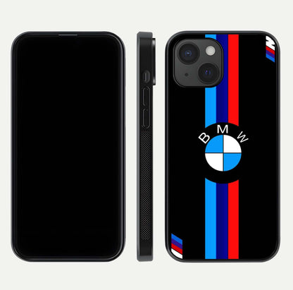 Turbo BMW Beast Glass Case for iPhone 15 front & back layout showing bold design and smooth finish