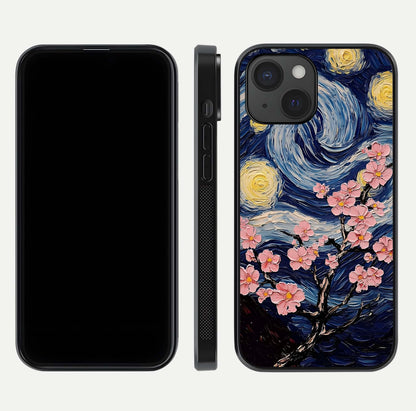 Van Gogh Scenery Glass Case for iPhone 15 front & back layout showing vibrant tones and detailed design