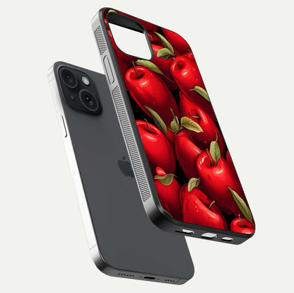 Apple Pattern Glass Case for iPhone 15 floating mockup with smooth edge detailing and pattern clarity