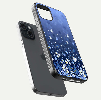 Blue Starry Glass Case for iPhone 15 floating mockup capturing cosmic tone and HD gloss texture