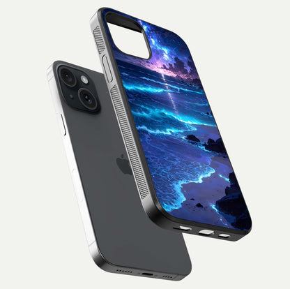 Classic Damn Look Glass Case for iPhone 15 floating mockup emphasizing HD gloss and stylish edges