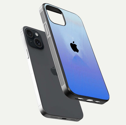 Gradient Apple Vibe Glass Case for iPhone 15 floating dual-view mockup showing gloss polish and gradient blend