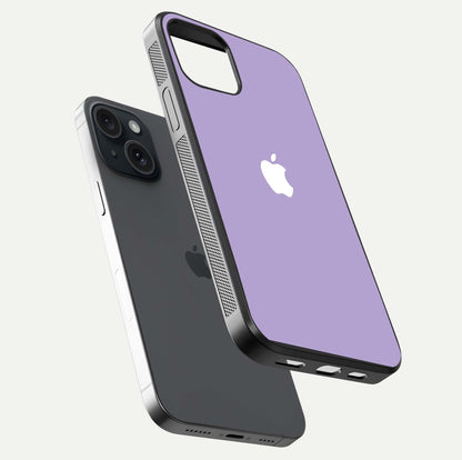 Lavender Soft Minimal Glass Case for iPhone 15 floating dual-view mockup showing gloss reflection and pastel tone