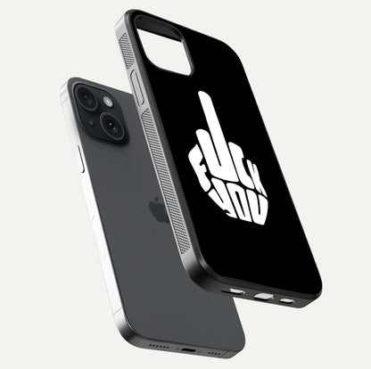 Rebel Mode On Glass Case for iPhone 15 floating dual-view mockup displaying gloss shine and statement art