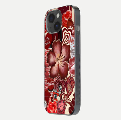 Aesthetic Little Freak Glass Case for iPhone 15 side-angle image showing colorful design, camera module, and glossy finish reflection