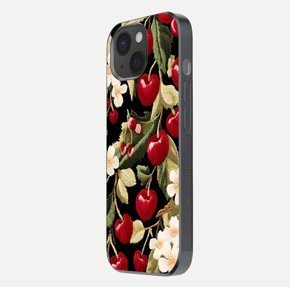 Bloom Thread Art Glass Case for iPhone 15 side-angle image showing texture depth and gloss reflection