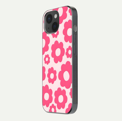 Blush Flower Pop iPhone 15  glass phone case side profile view focusing on clean edges and seamless floral wrap