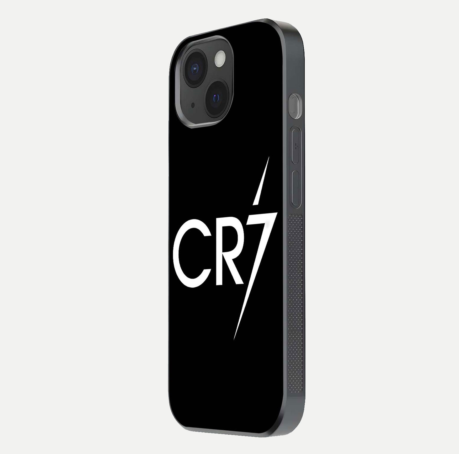 CR7 Elite Strike Glass Case for iPhone 15 side-angle image showing polished edges and vibrant design