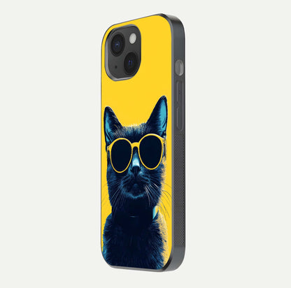 Cool Cat Vibes iPhone 15  glass phone case side profile view focusing on sleek edges and seamless wrap