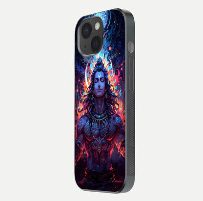 Divine Fire Shiv Glass Case for iPhone 15 side-angle image showing reflection clarity and shine