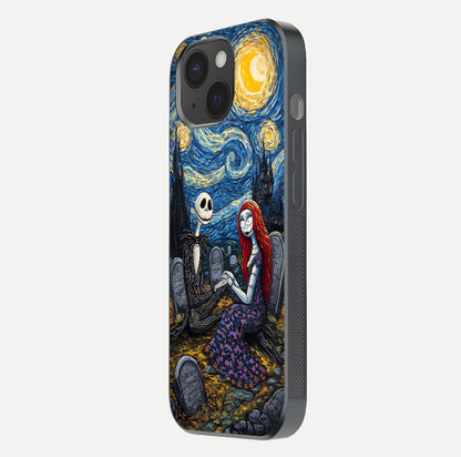 Eternal Night Love Glass Case for iPhone 15 side-angle photo showing edge shine and soft reflection