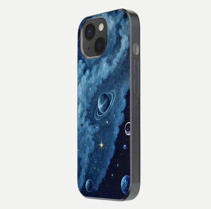 Galaxy Dream Space Glass Case for iPhone 15 side-angle image capturing reflection clarity and galactic texture