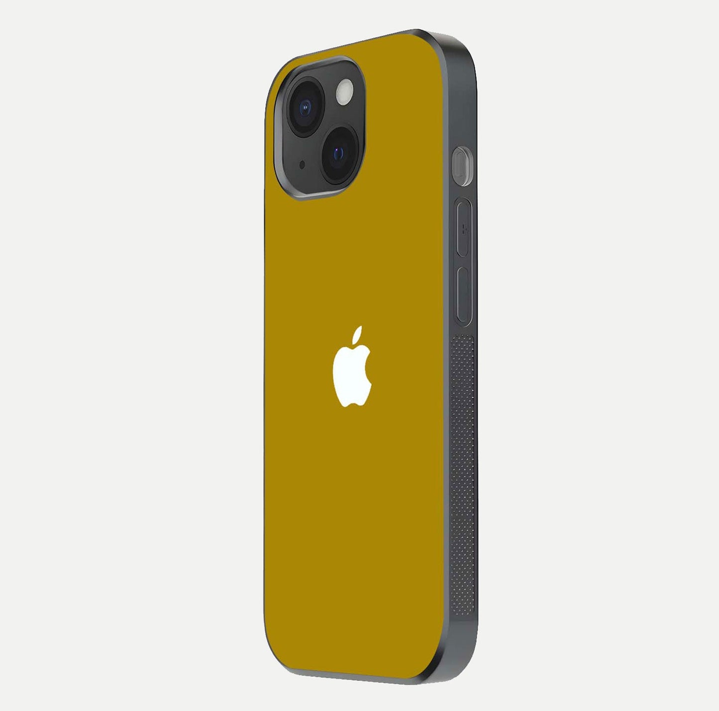 Golden Luxe Aura Glass Case for iPhone 15 side-angle image showing reflection clarity and aura glow