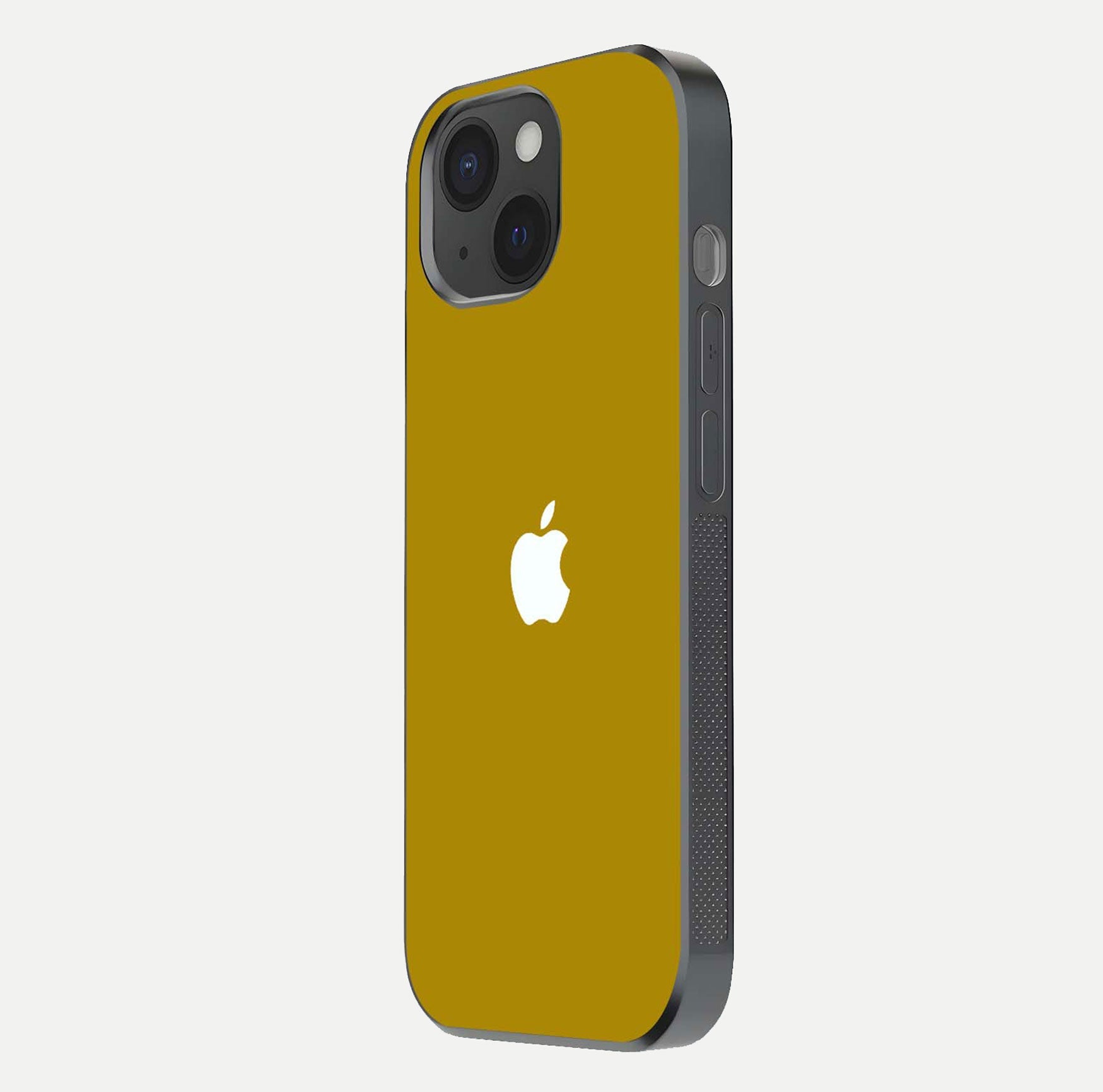 Golden Luxe Aura Glass Case for iPhone 15 side-angle image showing reflection clarity and aura glow
