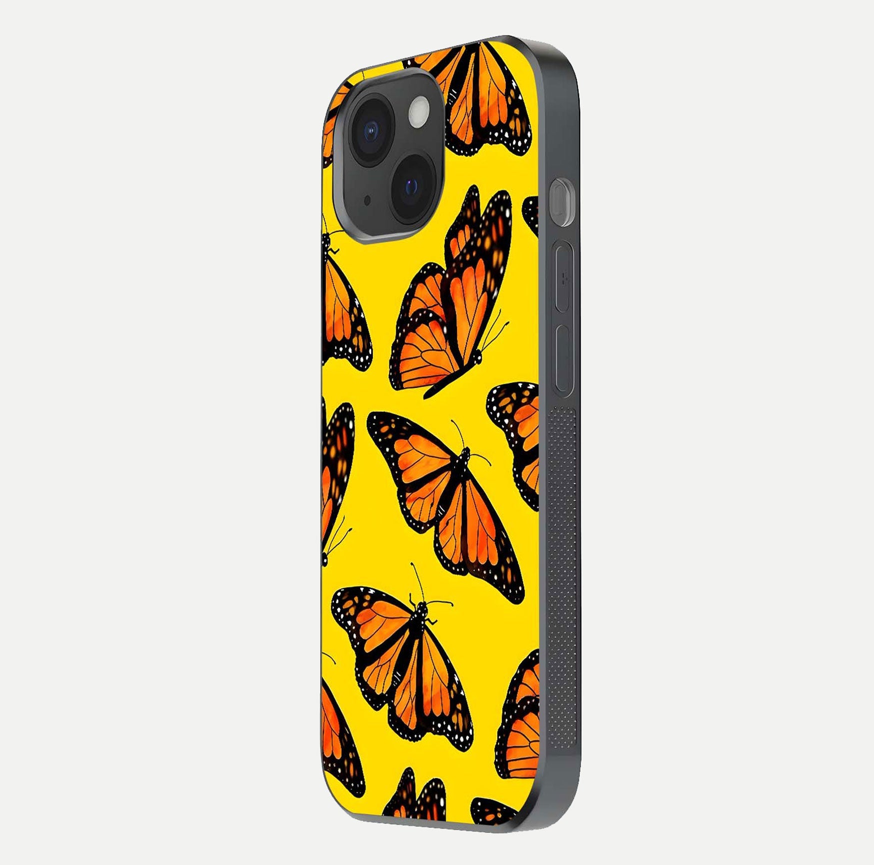 Golden Wing Flight Glass Case for iPhone 15 side-angle image showing polished surface and golden gradient