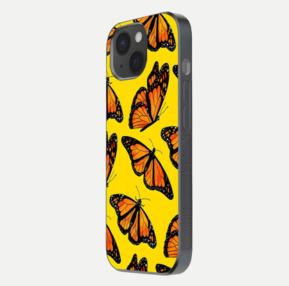 Golden Wing Flight Glass Case for iPhone 15 side-angle image showing polished surface and golden gradient