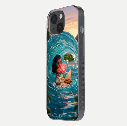 Heart of Ocean Glass Case for iPhone 15 side-angle image showing reflection clarity and deep ocean texture