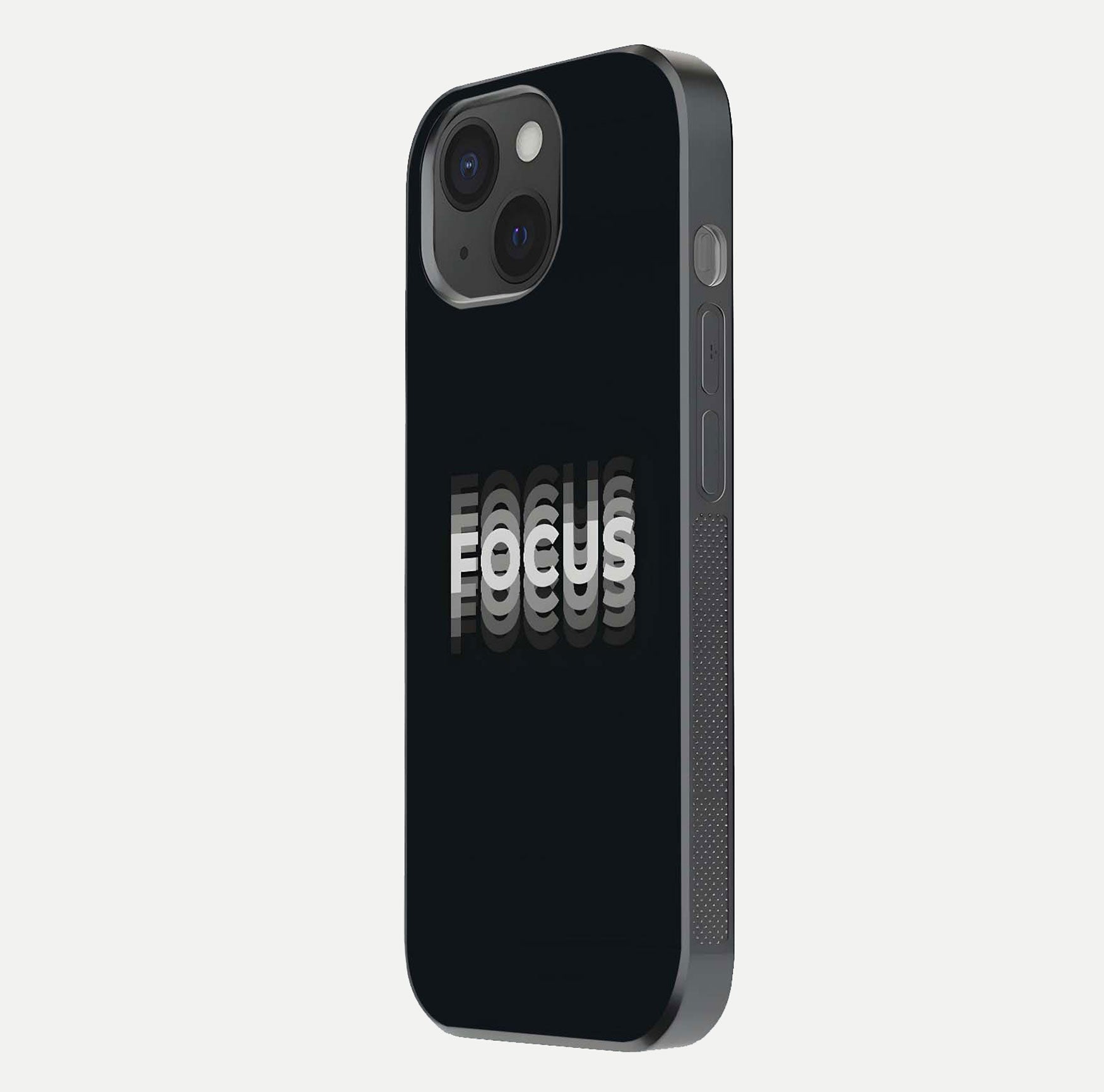 Mono Focus Vision Glass Case for iPhone 15 side-angle image showing smooth reflection and minimal tones