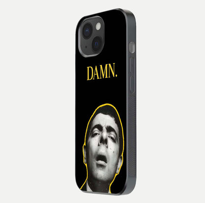 Mr Bean Damn Glass Case for iPhone 15 side-angle image emphasizing HD print clarity and playful theme