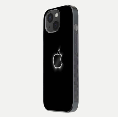 Neon Apple Glow Glass Case for iPhone 15 side-angle image showing light reflection and glow effect
