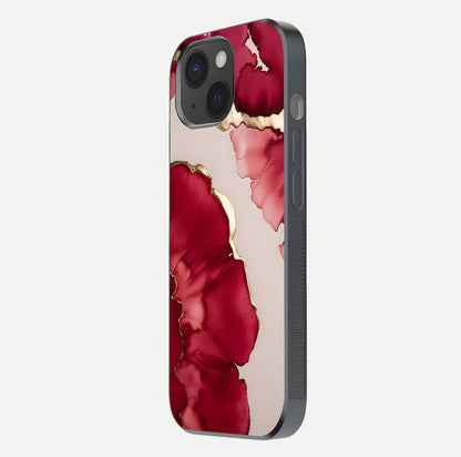 Pink & White Marble Glass Case for iPhone 15 side-angle image revealing reflection and clean tone balance