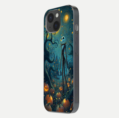 Pumpkin Moonlight Tale Glass Case for iPhone 15 side-angle image showing glow texture and Halloween vibe