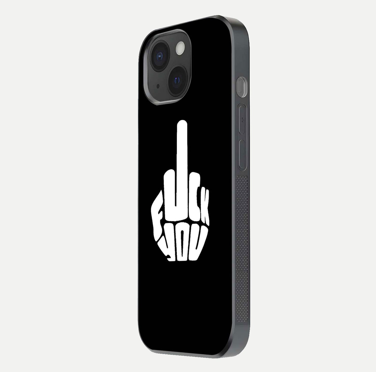 Rebel Mode On Glass Case for iPhone 15 side-angle image showing reflection, edge detail, and text clarity