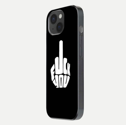 Rebel Mode On Glass Case for iPhone 15 side-angle image showing reflection, edge detail, and text clarity