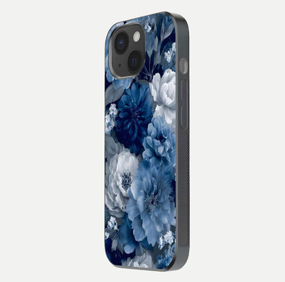 Royal Bloom Garden Glass Case for iPhone 15 side-angle image showing floral pattern, edges, and reflection