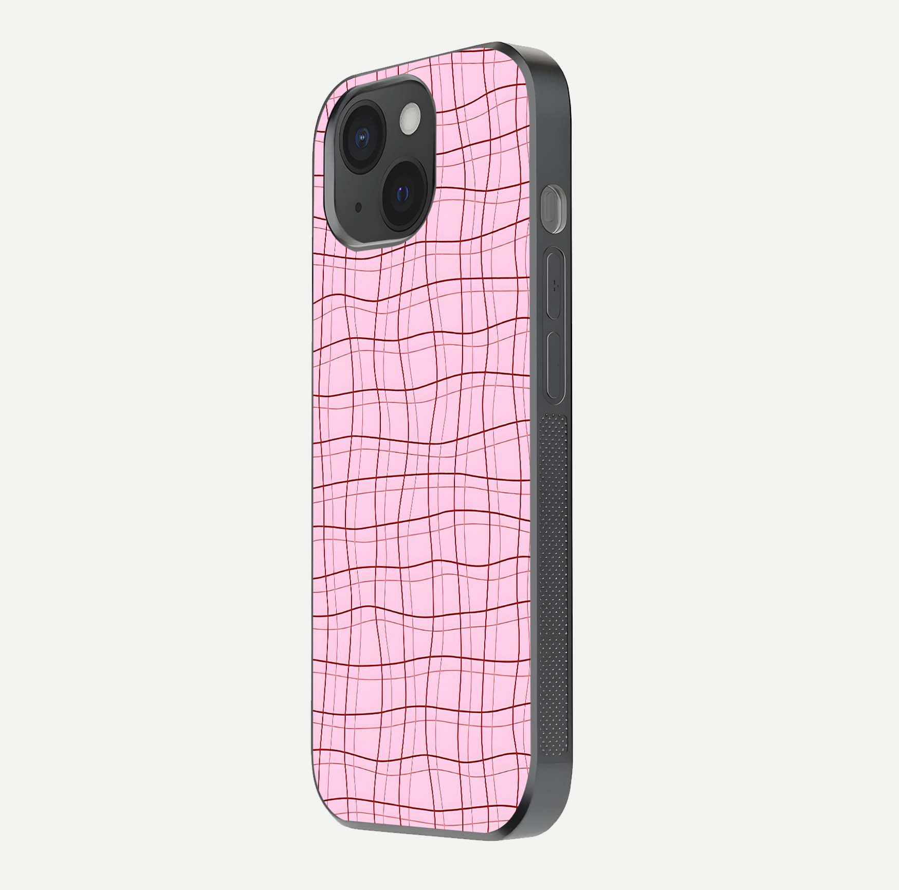 Soft Grid Bliss iPhone 15  glass phone case side profile view focusing on sleek edges and seamless wrap