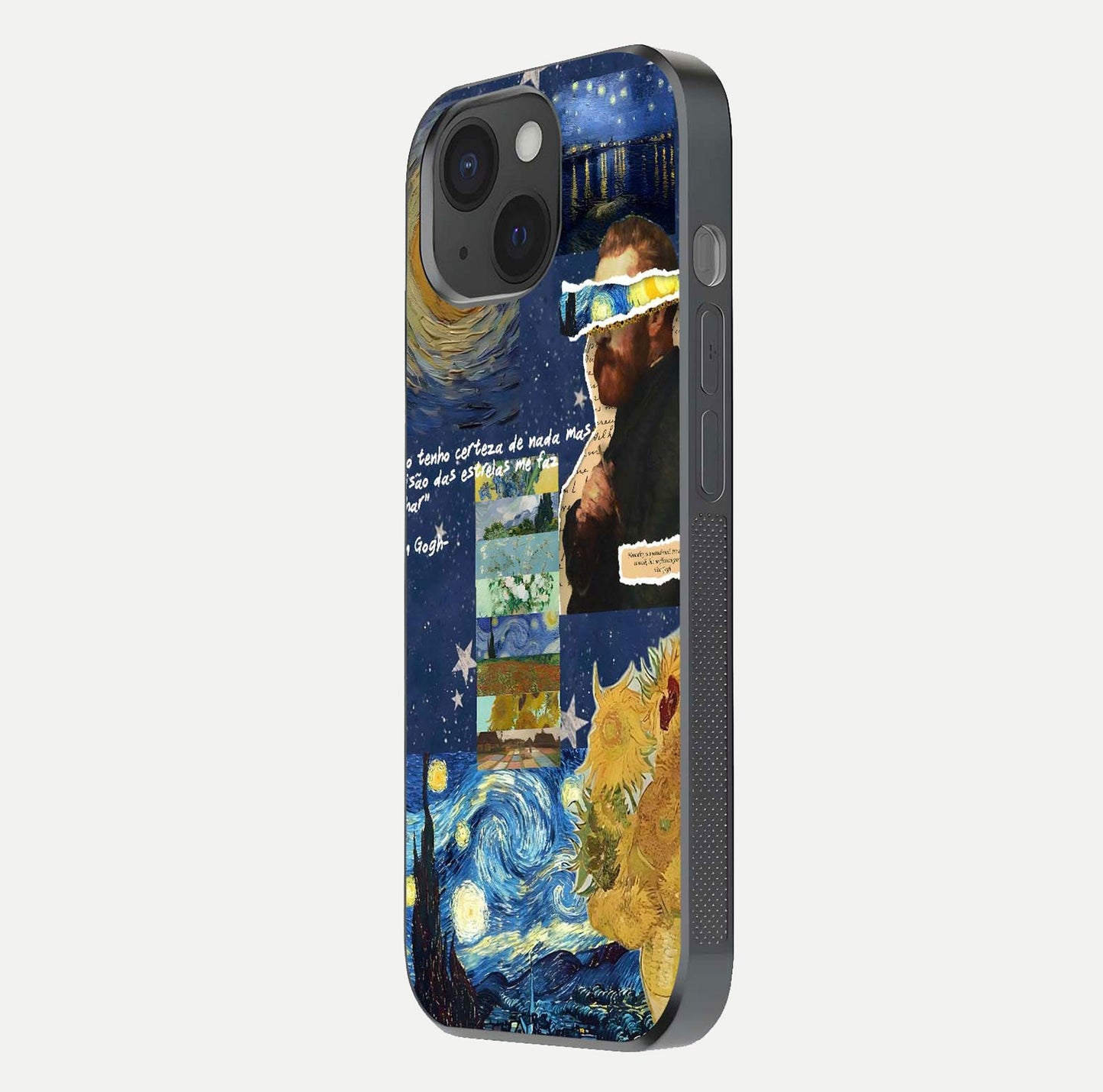 Starry Dream Vision Glass Case for iPhone 15 side-angle image showing reflection and cosmic gradient tones