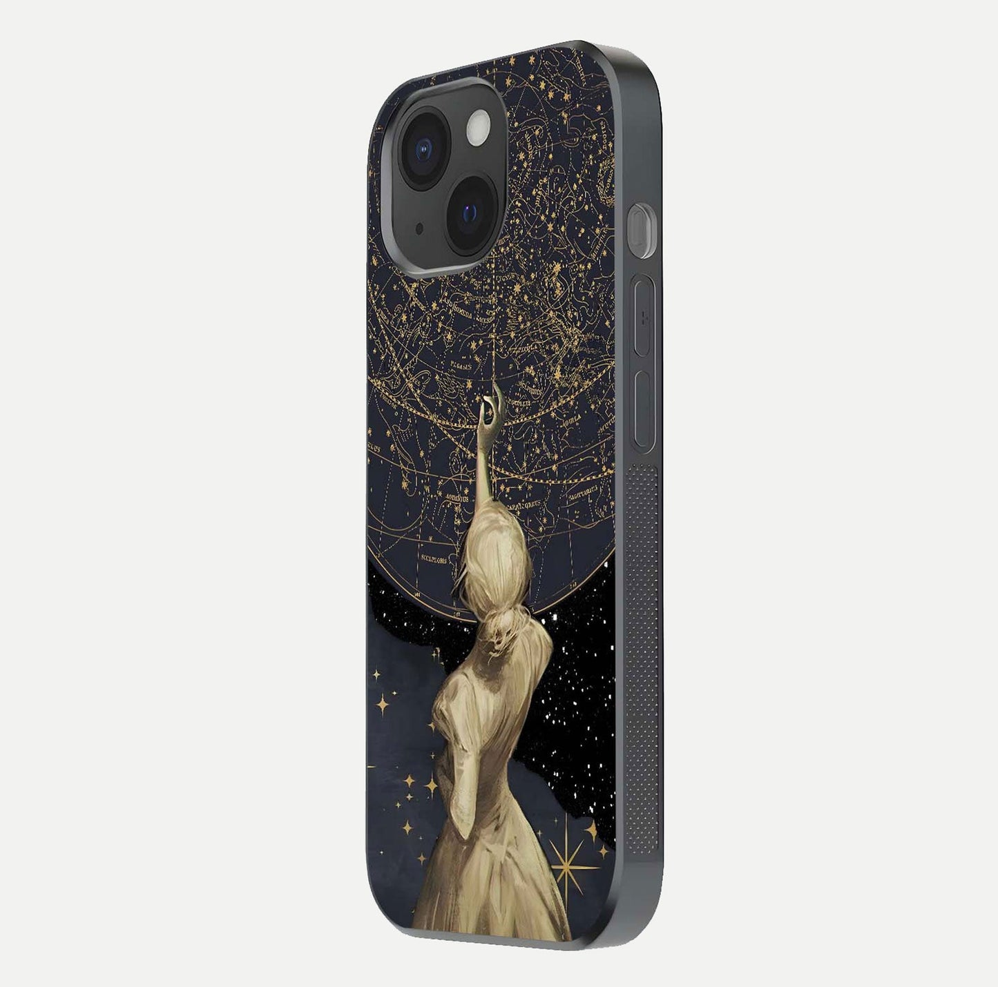Taylor Swift Girl Glass Case for iPhone 15 side-angle image showing glossy surface and color tone