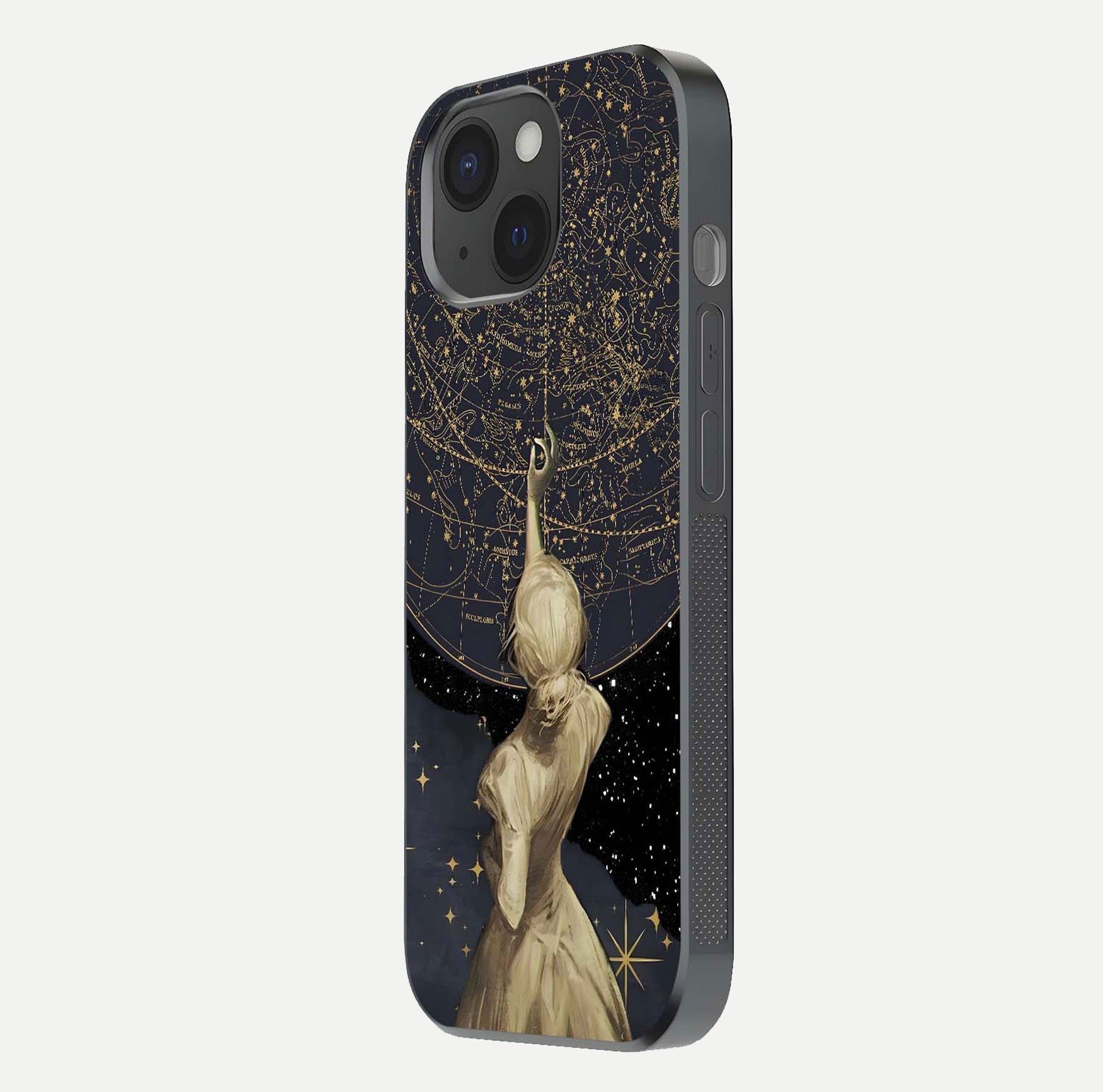 Taylor Swift Girl Glass Case for iPhone 15 side-angle image showing glossy surface and color tone